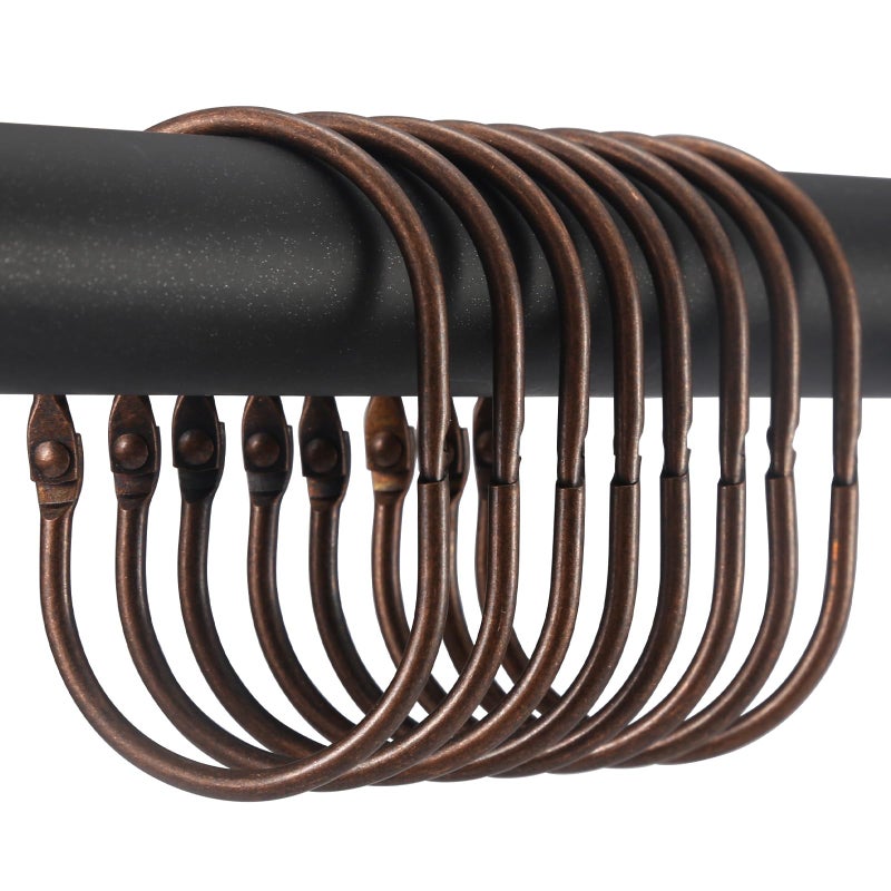Goowin Shower Curtain Rings, 12 Pcs Shower Curtain Hooks, Oval Snap Shower Rings for Curtain, Metal Shower Curtain Rings Rust Proof, Glide Smoothly Shower Hooks for Shower Curtain Rod (Bronze) - Image 1